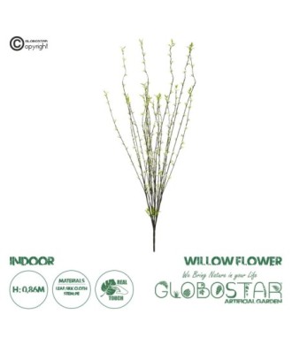 GloboStar® Artificial Garden GREEN WILLOW FLOWER BRANCH 21458 Τεχνητό Διακοσμητικό Κλαδί Λευκή Ιτιά Y86cm